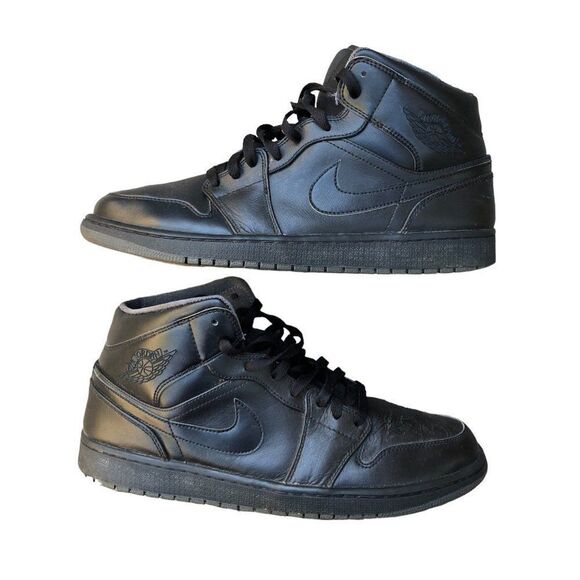 RARE 2016 Nike Air Jordan 1 Retro Mid Black Size 12 - Picture 1 of 16